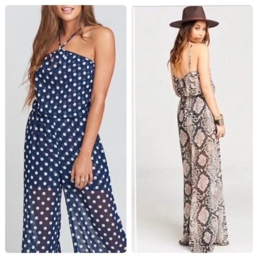 Show me your mumu Jennifer Wide Leg Jumpsuit Navy And White Polka Dots